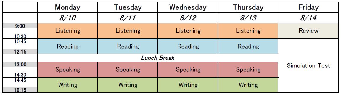 ILETS夏期講習スケジュール
