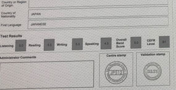 IELTSの試験結果